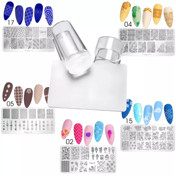 ערכת חותמת סיליקון שקופה + 5 פלטות עיצוב Venalisa – לנייל ארט מדויק