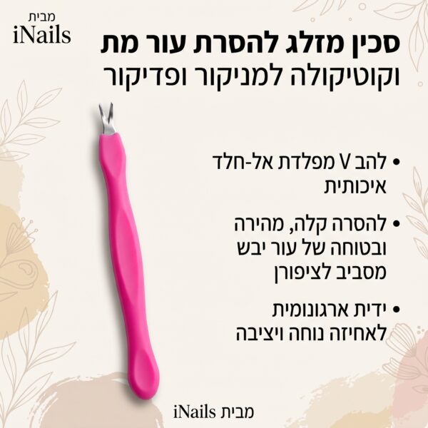 מסיר עור ודוחף קוטיקולה דו צדדי בתצורת V מפלדת אל חלד – כף דחיפה מעוגלת ולהב חיתוך מושחז לעיקור באוטוקלב