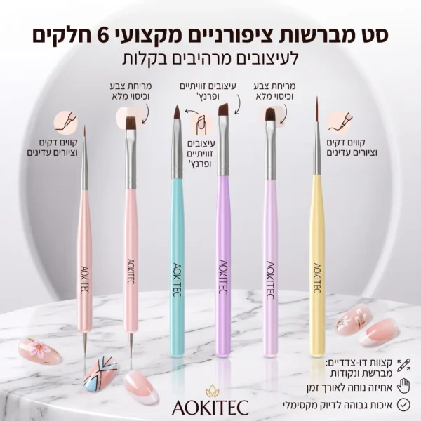 סט 6 מכחולי קישוט ומריחה דו צדדיים Aokitec תוצרה ארה"ב