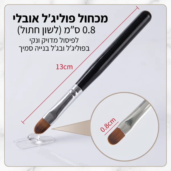 מכחול פוליג'ל אובלי 0.8 ס"מ (לשון חתול Oval) לפיסול מדויק ונקי בפוליג'ל ובג'ל בנייה סמיך