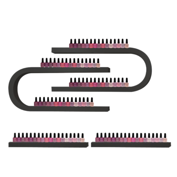 סט 4 מדפים ללקים – מעמד U כפול צבע שחור