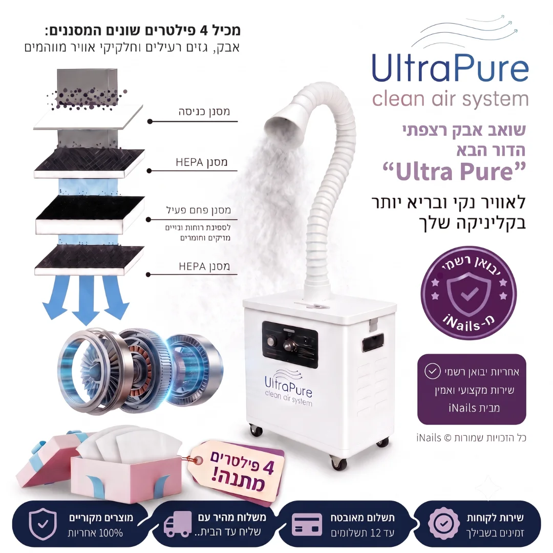 שואב אבק רצפתי לציפורניים אולטרה פיור Ultra Pure | כולל 4 פילטרים מתנה והמחיר הזול בארץ!