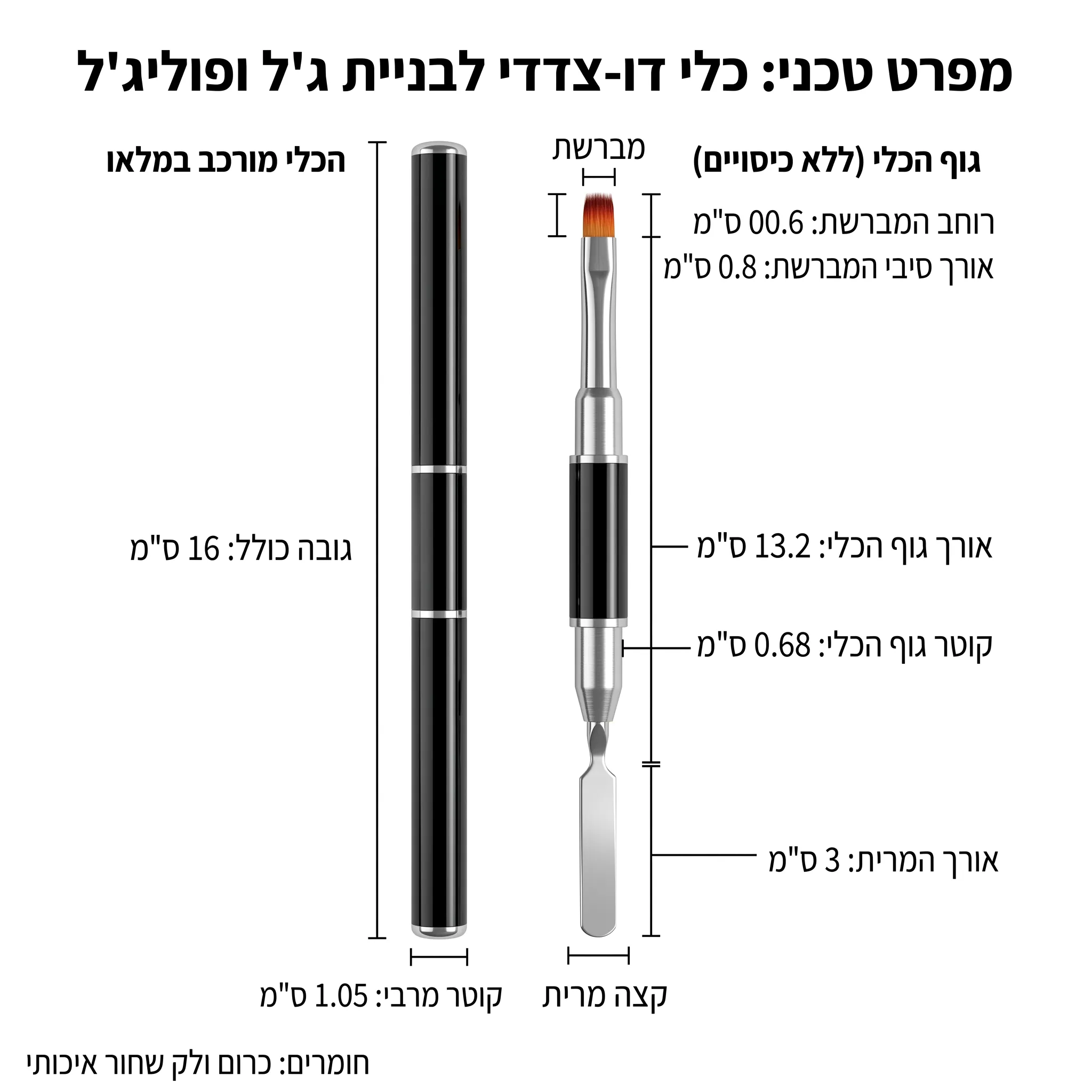מכחול דו-צדדי לפוליג'ל וג'ל בנייה