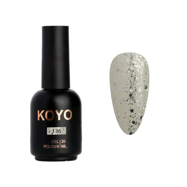 לק ג'ל קויו KOYO גוון 136 אפקט אוראו אטום (Oreo / Quail Egg Effect) - לבן שמנת מנוקד בקבוק ענק 20 מ"ל (HEMA & TPO Free)