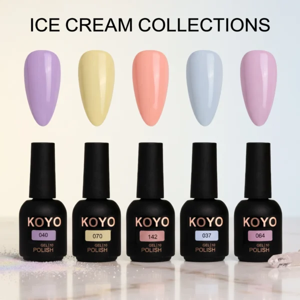 מארז קולקציית לק ג'ל פסטל KOYO Ice Cream – חמשת גווני הפסטל המובילים (5 בקבוקים של 10 מ"ל, סה"כ 50 מ"ל)