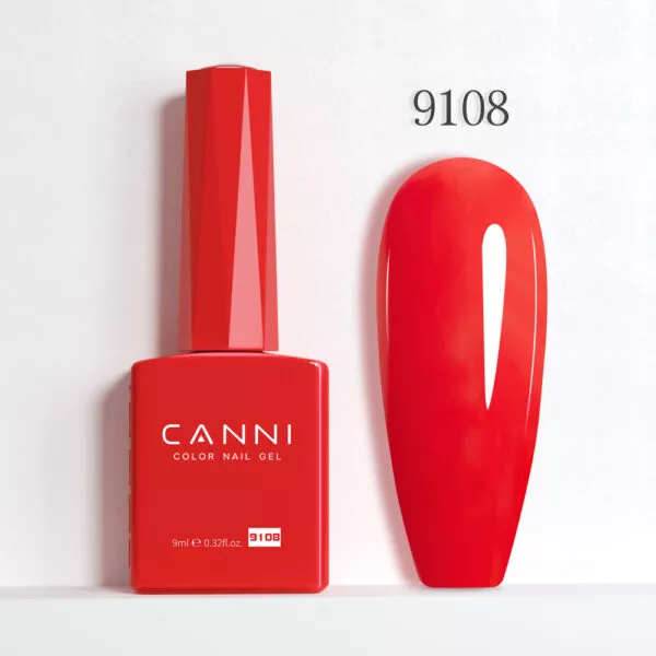 CANNI לק ג’ל 9 מ”ל HEMA FREE – גוון 9108 (אדום-קורל בוהק / Vibrant Coral Red)