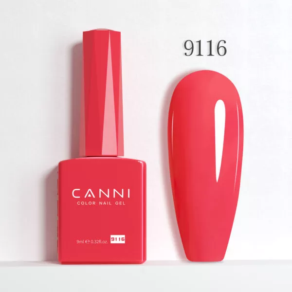 CANNI לק ג’ל 9 מ”ל HEMA FREE – גוון 9116 (ורוד סלמון בוהק / Vibrant Salmon Pink)