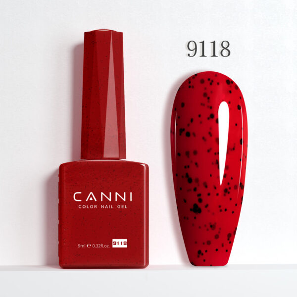 CANNI לק ג’ל 9 מ”ל HEMA FREE – גוון 9118 (אדום דלמטי מנוקד / Spotted Dalmation Red)