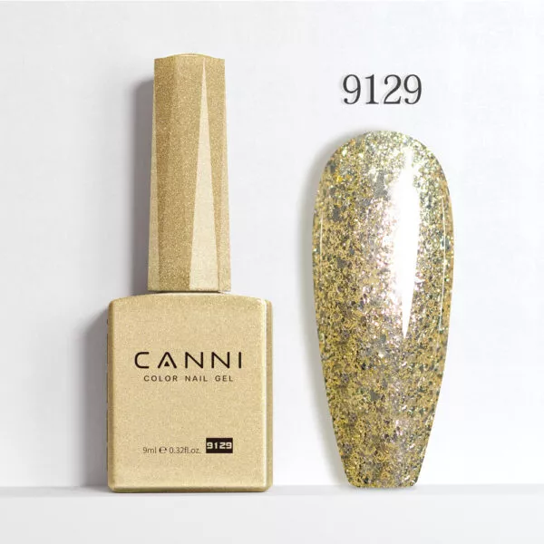 CANNI לק ג’ל 9 מ”ל HEMA FREE – גוון 9129 (זהב פלטינה מנצנץ / Sparkling Platinum Gold)