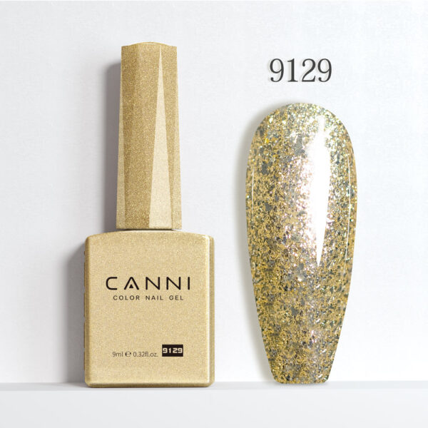 CANNI לק ג’ל 9 מ”ל HEMA FREE – גוון 9129 (זהב פלטינה מנצנץ / Sparkling Platinum Gold)