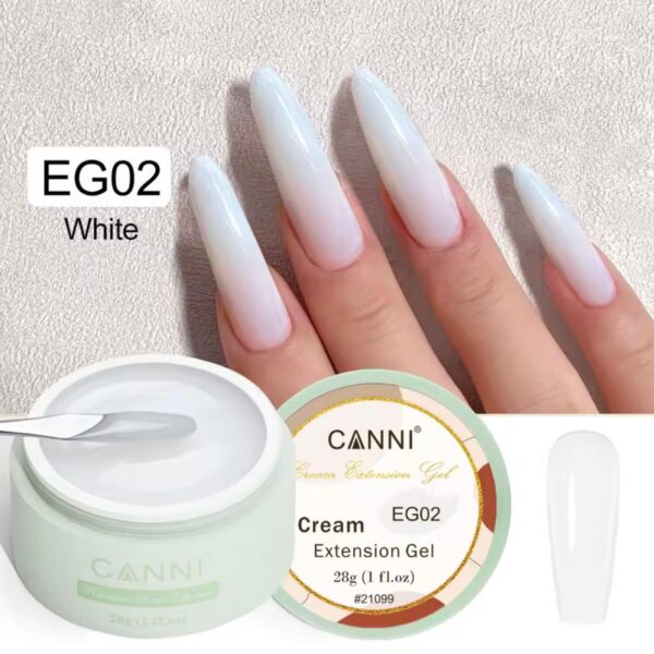 ג'ל בנייה קאני CANNI בנפח 28 גרם – טקסטורה מוצקה (Cream Extension Gel) – גוון EG02 (לבן חלבי)