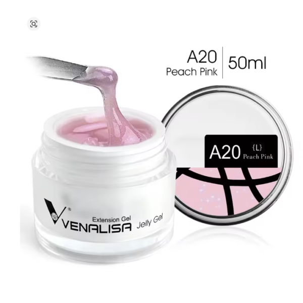 ג'ל בנייה פרימיום ונליסה ג'לי מנצנץ Venalisa Peach Pink Shimmer A20 – ענק 50 מ"ל (Hard Gel)