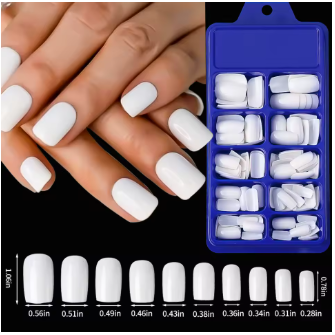 מארז 100 ציפורניים לידיים להדבקה ג'ל (Soft Gel) טיפסים כיסוי מלא קצרות מרובעות- צבע לבן אטום