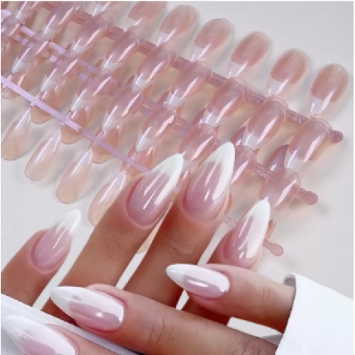 מארז 120 ציפורניים לידיים להדבקה ג'ל (Soft Gel) טיפסים כיסוי מלא צורת שקד בגוון פרנץ' ניוד קלאסי