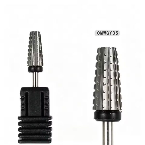 ראש שיוף קרבייד קונוס קטום (פס שחור Extra Coarse) דגם OMWGY35 – להסרת נפח אקסטרים של אקריל, בנייה עבה וקיצור אורך
