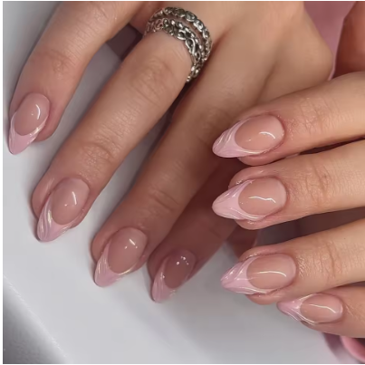 מארז 24 ציפורניים לידיים להדבקה ג'ל (Soft Gel) טיפסים כיסוי מלא צורת שקד אדוות מים תלת-ממד