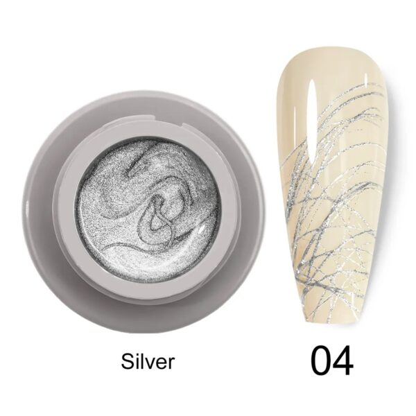 ג'ל עכביש מקצועי כסף מטאלי 04 ונליסה Venalisa Spider Gel 8ml – ג'ל אלסטי סמיך לציור קווים גיאומטריים ישרים ורשתות