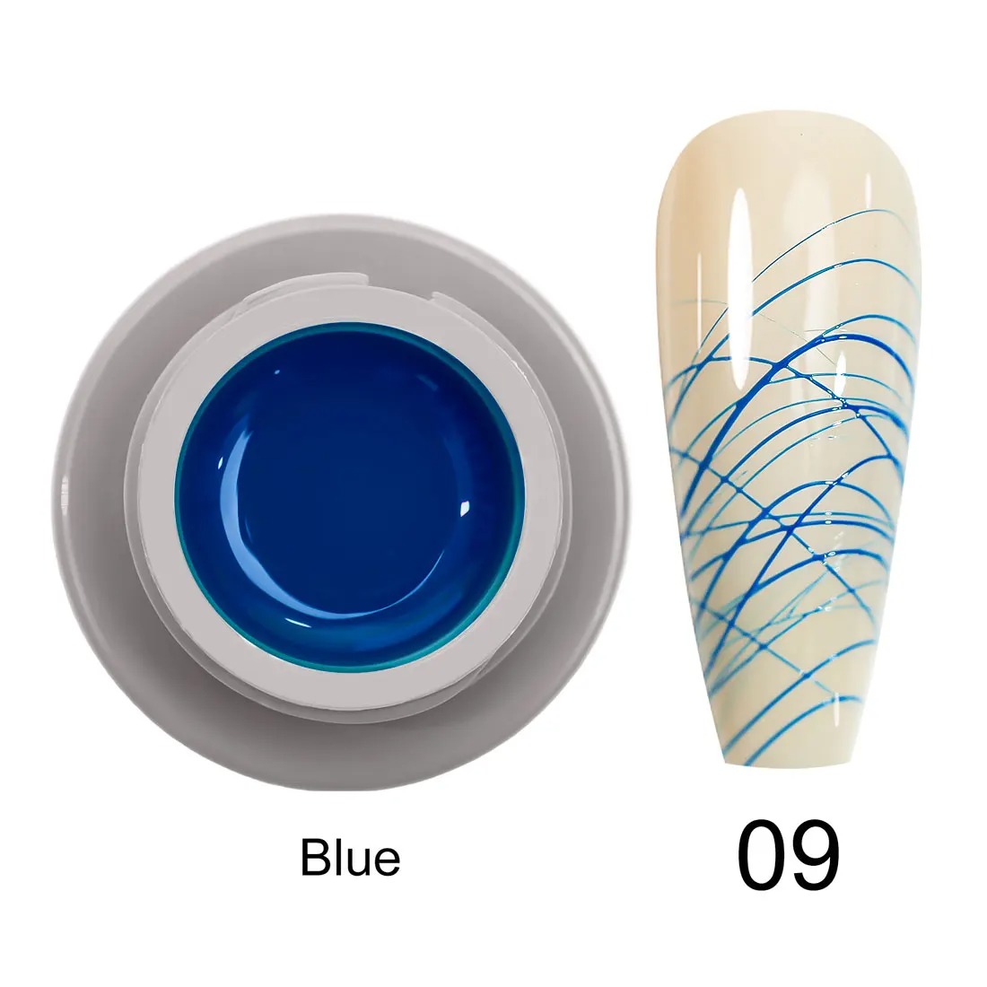 ג'ל עכביש כחול 09 מקצועי לנייל ארט Venalisa Spider Gel 8ml – ג'ל אלסטי סמיך בפיגמנט כחול עמוק לקווים ישרים, רשתות גיאומטריות ופרנץ